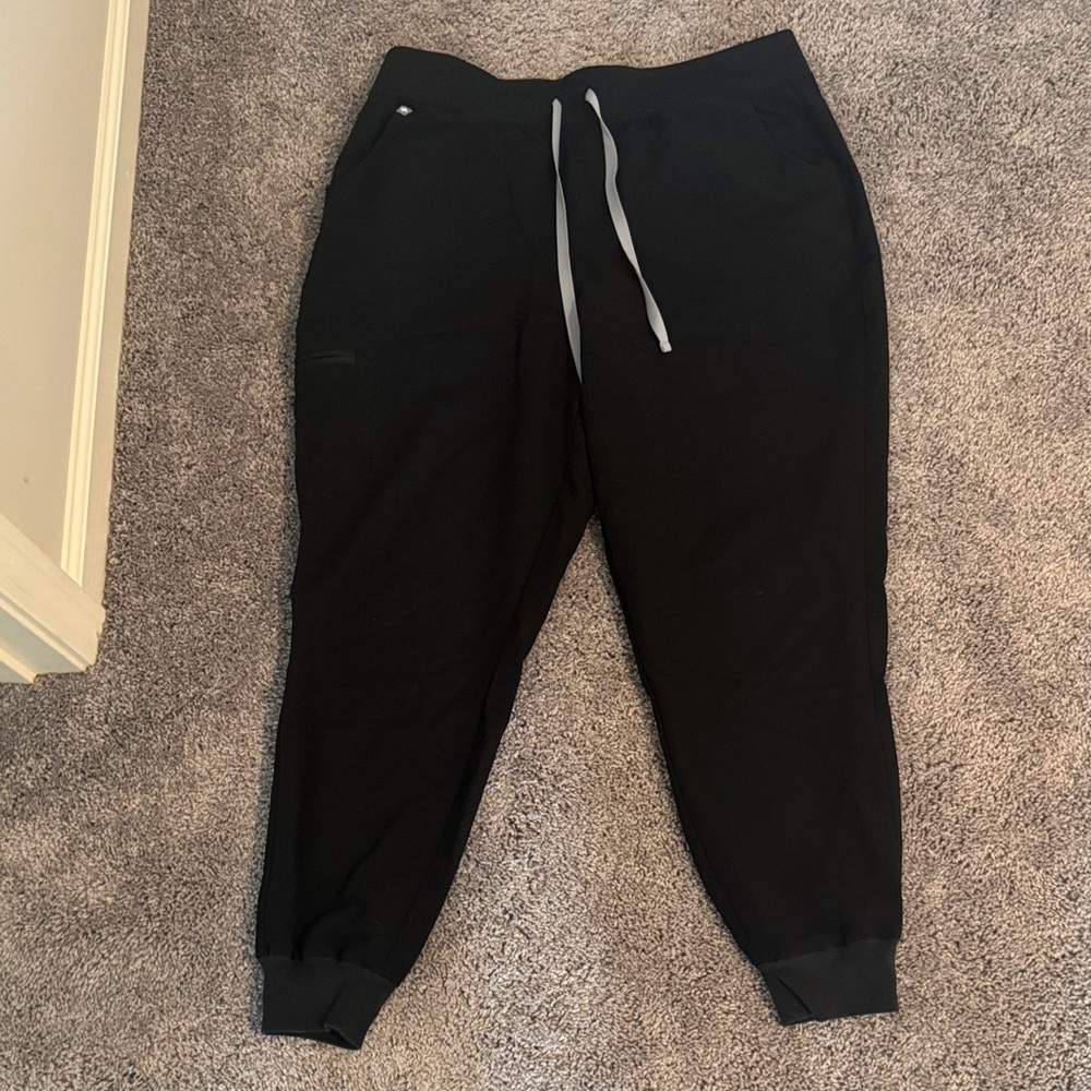Figs Black Jogger Pants with Gray Drawstring